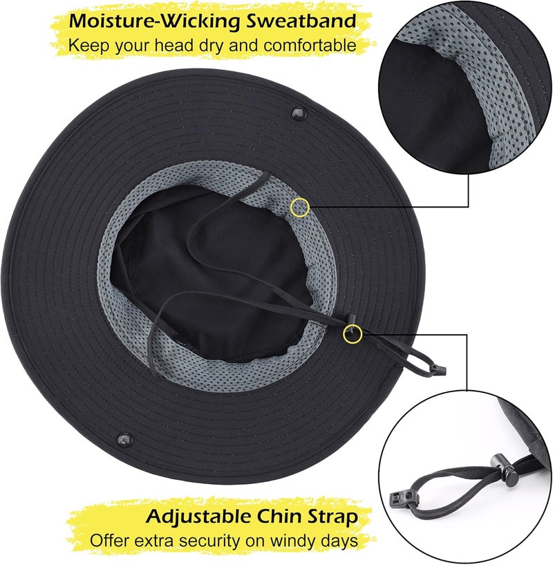 Connectyle Men's Sun Hat UPF 50+ Wide Brim Bucket Hats for Fishing Hiking Gardening Adjustable Boonie Hat Outdoor Safari Hats - Image 3